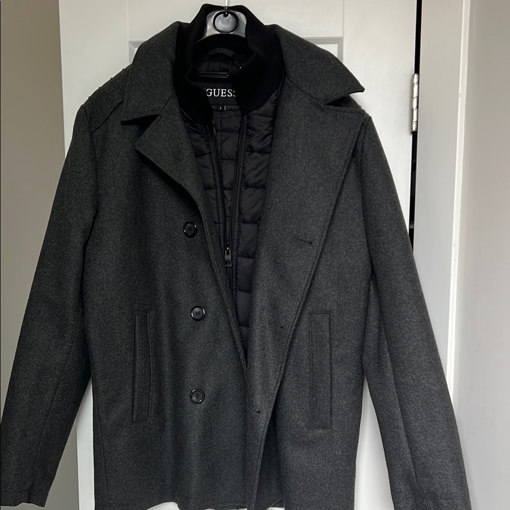 Guess Gray Pea Coat with Quilted Liner